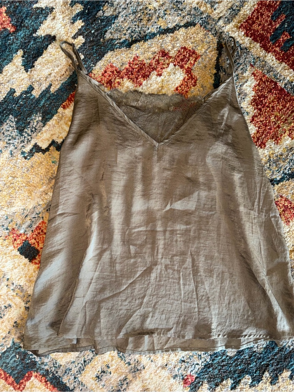 Silky V-Neck Spaghetti Strap Tank Top - Olive